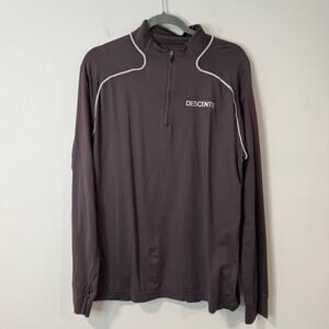 Descente Men's Quarter Zip Baselayer Brown White Large Long Sleeve Stretch
